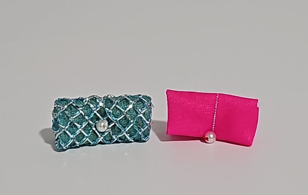 Vintage 70s Topper Dawn Doll Clutch Purse Turquoise Pink Set of Two